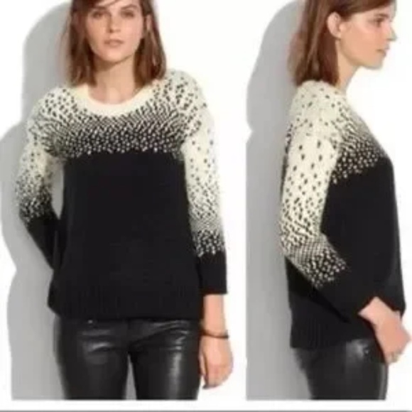 Madewell Black & Cream Drift Stitch Wool Blend Ombre Dot Chunky Sweater Size S - Picture 2 of 13